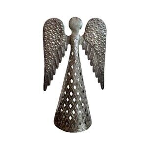 Handcrafted Haitian Folk Art Christmas Angel Metal Wall Art Decor 13.25” H